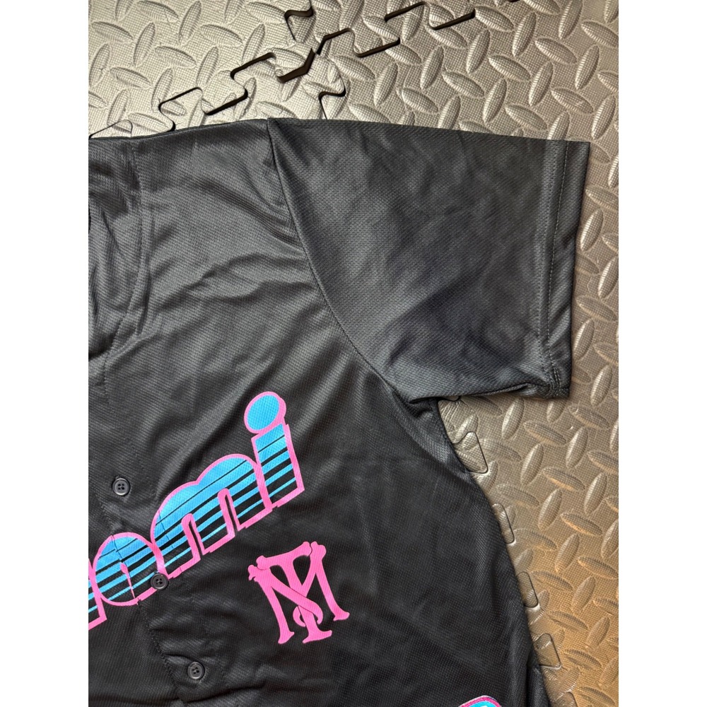 Scarface Tony Montana 83 Miami Baseball Jersey Black Pink Blue Ripple Junction M - Picture 5 of 8